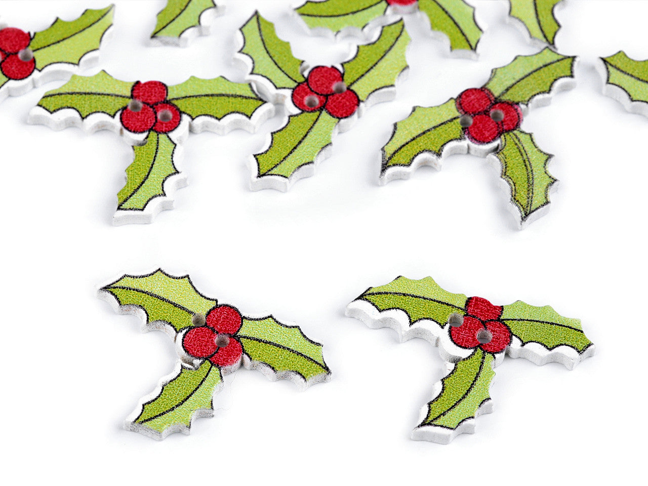 Bouton décoratif en bois - Houx de Noël, Étoile, Bonnet
