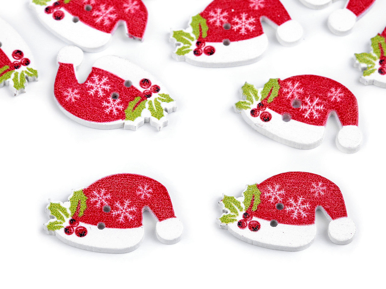Bouton décoratif en bois - Houx de Noël, Étoile, Bonnet