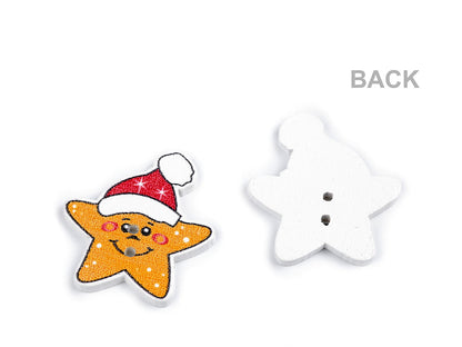 Bouton décoratif en bois - Houx de Noël, Étoile, Bonnet