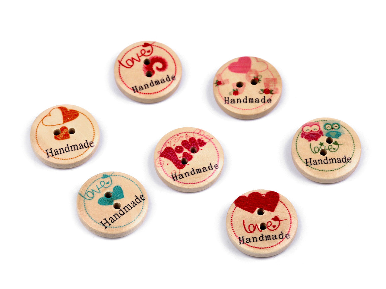 Boutons décoratifs en bois avec mention « handmade » (« fait à la main»)