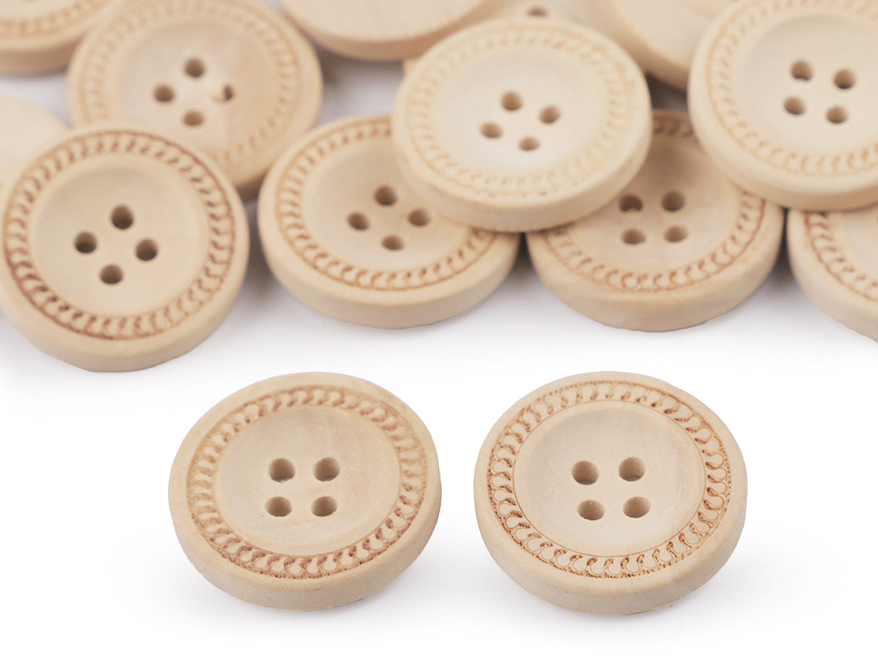 Bouton décoratif en bois, 4 trous