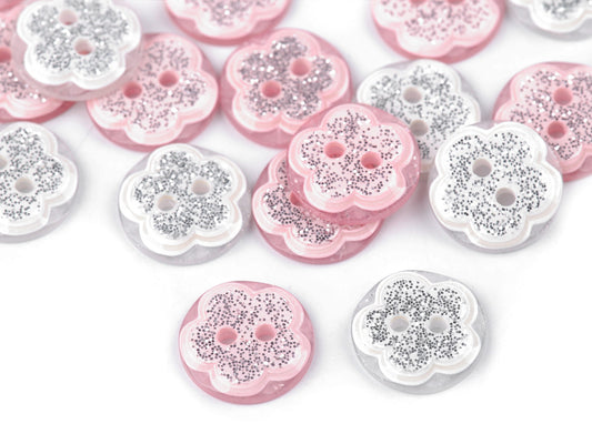 Bouton - Fleur avec paillettes, taille 12,7mm