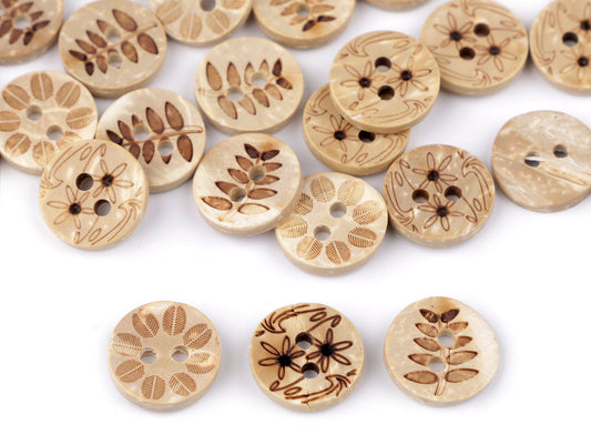 Boutons Fleurs en noix de coco, 12,7mm