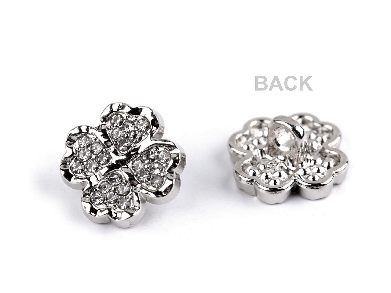Bouton métallique Trèfle à quatre feuilles avec strass, taille 12,7mm