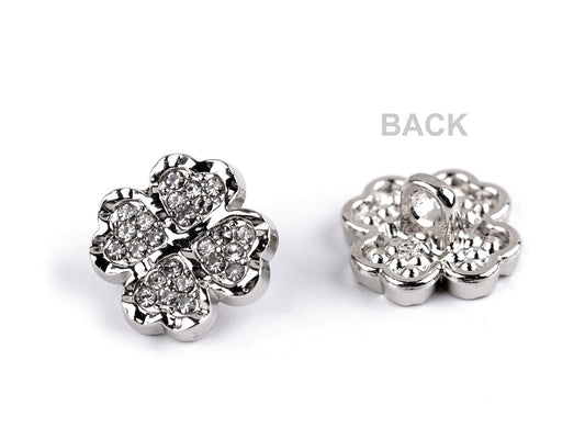 Bouton métallique Trèfle à quatre feuilles avec strass, taille 12,7mm