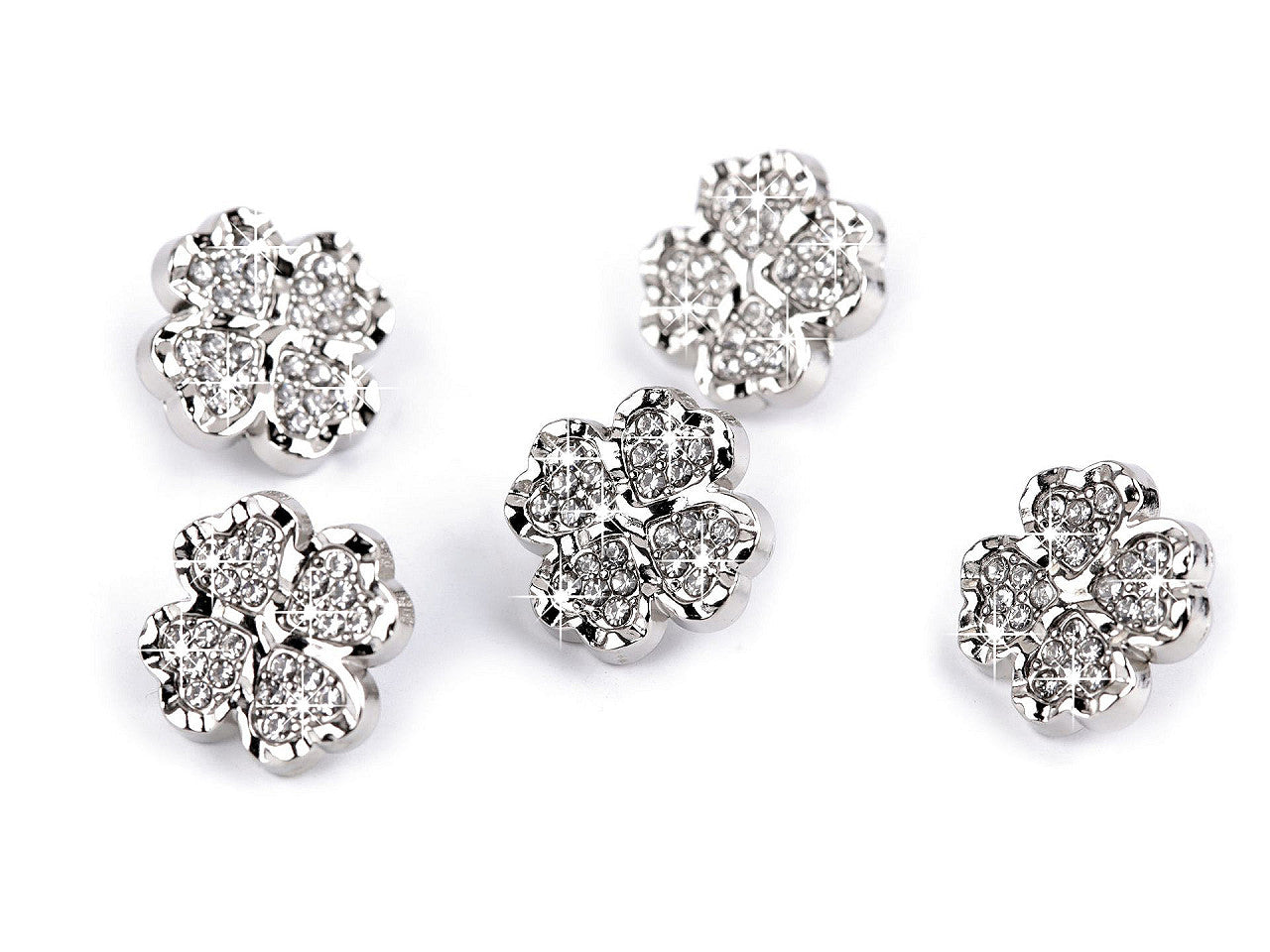 Bouton métallique Trèfle à quatre feuilles avec strass, taille 12,7mm