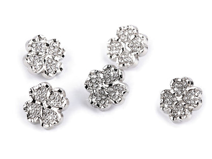 Bouton métallique Trèfle à quatre feuilles avec strass, taille 12,7mm