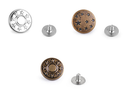 Bouton de jean métallique avec vis, taille 16,5mm