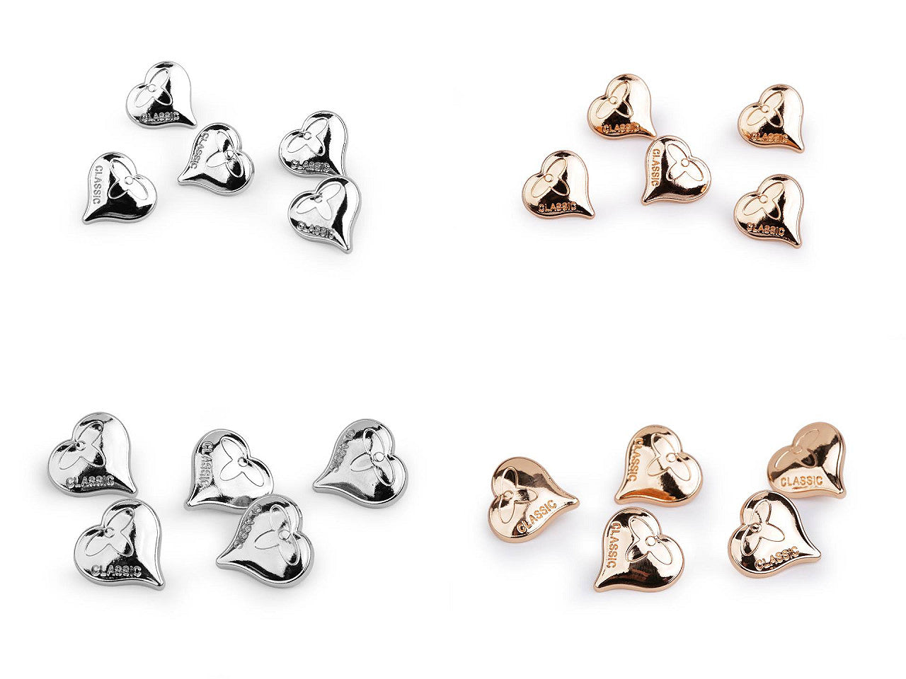 Bouton Cœur métallique, taille 15,2mm; 17,7mm