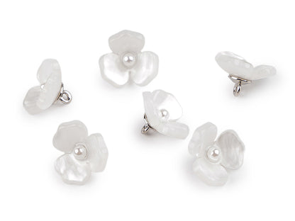 Bouton Fleur en résine avec perle, taille 16,5mm - 6pc