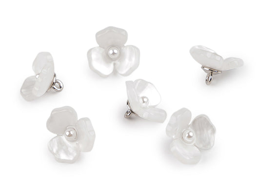 Bouton Fleur en résine avec perle, taille 16,5mm - 6pc