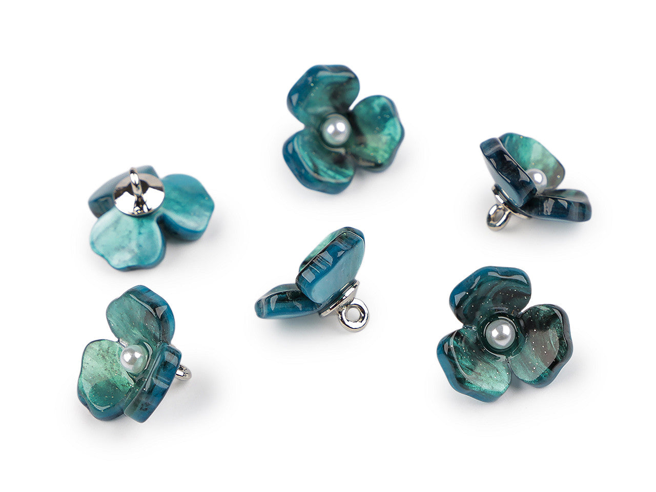 Bouton Fleur en résine avec perle, taille 16,5mm - 6pc