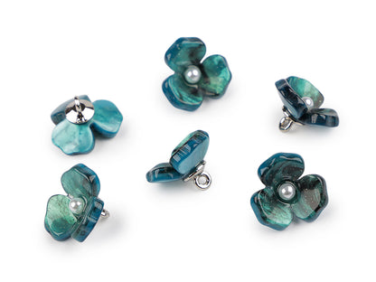 Bouton Fleur en résine avec perle, taille 16,5mm - 6pc