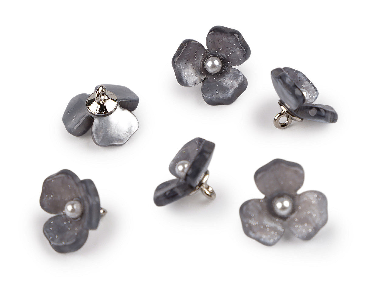 Bouton Fleur en résine avec perle, taille 16,5mm - 6pc