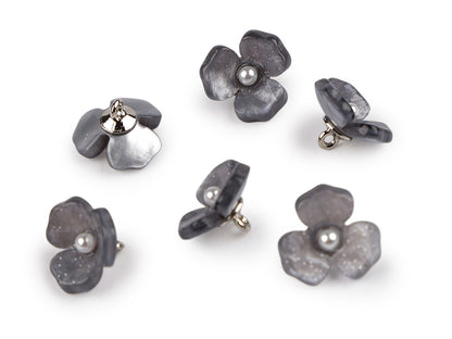 Bouton Fleur en résine avec perle, taille 16,5mm - 6pc