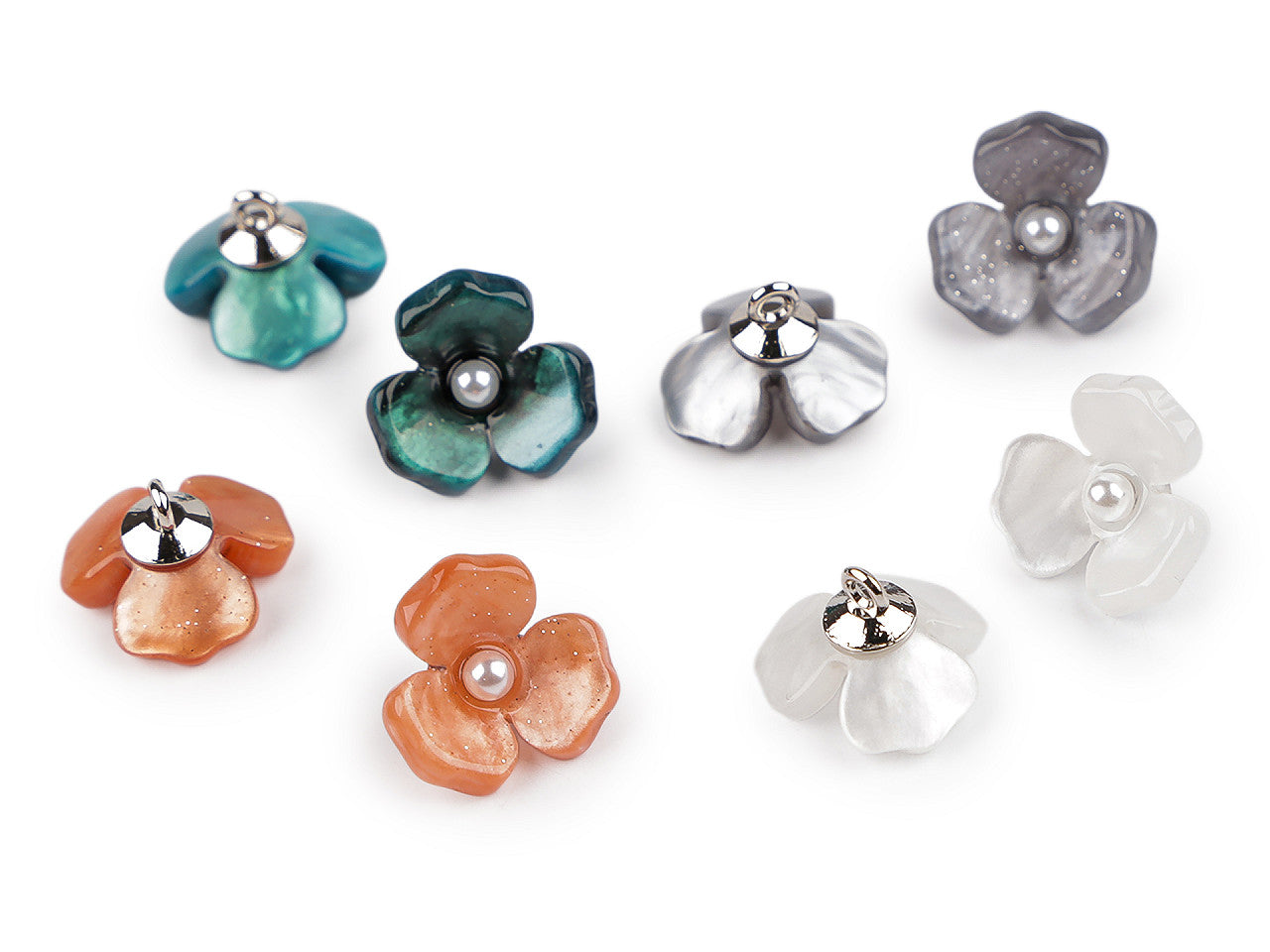 Bouton Fleur en résine avec perle, taille 16,5mm - 6pc