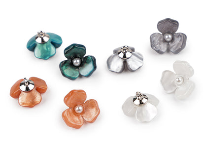 Bouton Fleur en résine avec perle, taille 16,5mm - 6pc