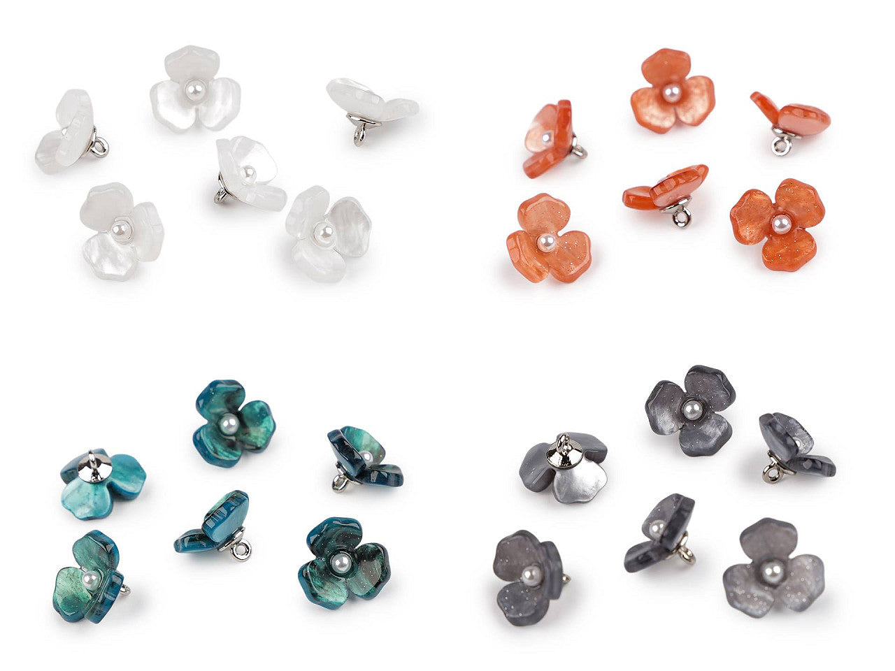 Bouton Fleur en résine avec perle, taille 16,5mm - 6pc