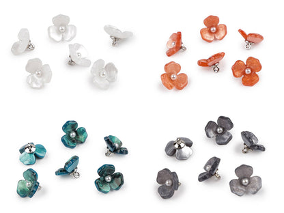 Bouton Fleur en résine avec perle, taille 16,5mm - 6pc