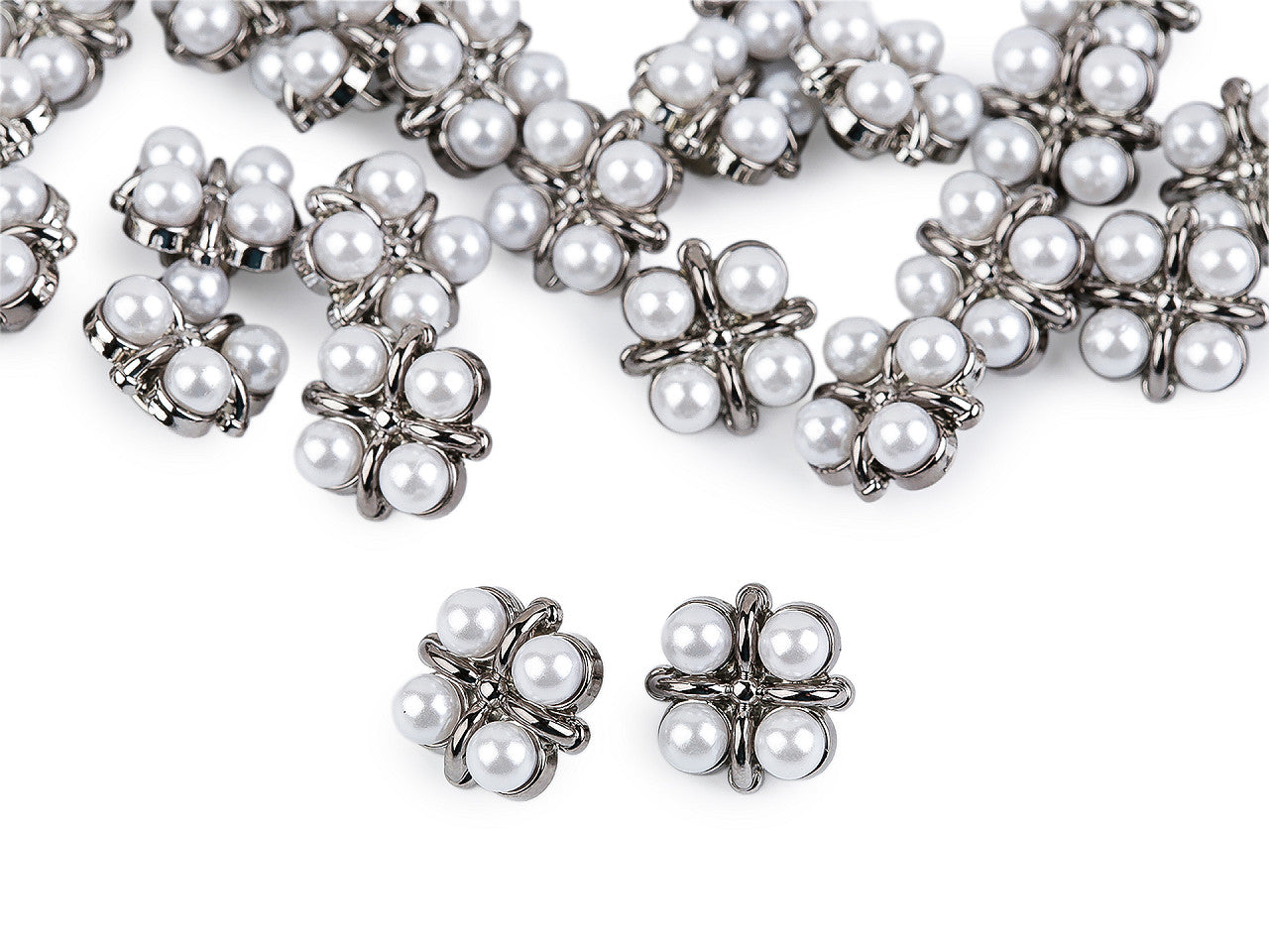Bouton orné de perles, tailles 15,2mm, 17,7mm, 21,1mm - 30pc
