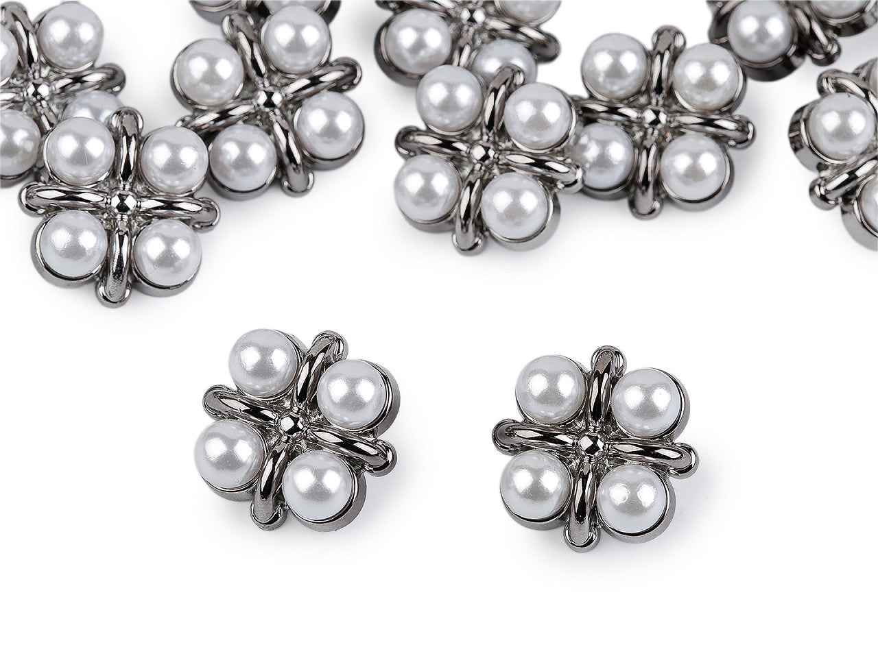 Bouton orné de perles, tailles 15,2mm, 17,7mm, 21,1mm - 30pc