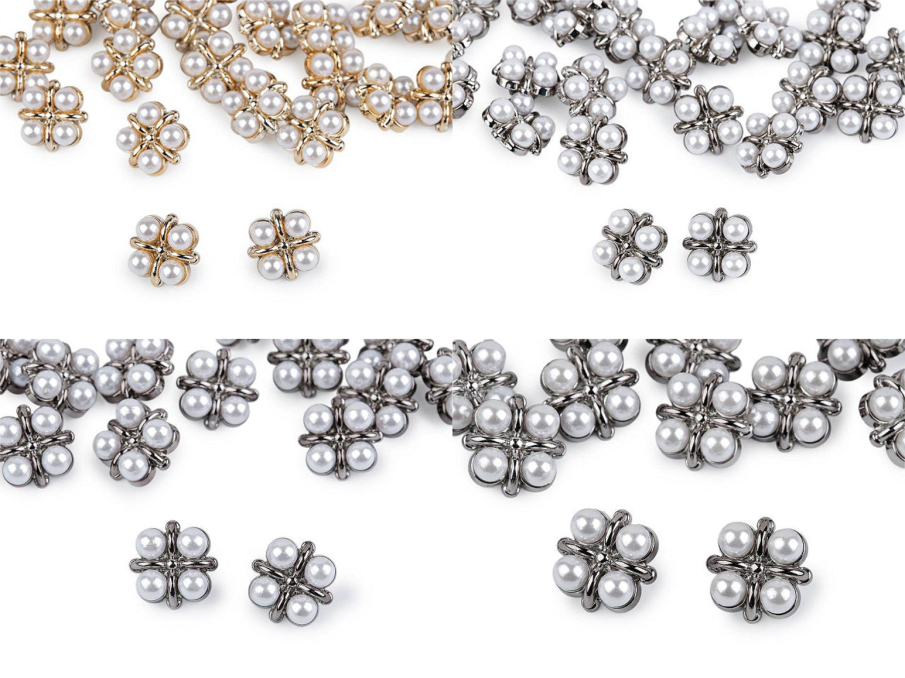 Bouton orné de perles, tailles 15,2mm, 17,7mm, 21,1mm - 30pc