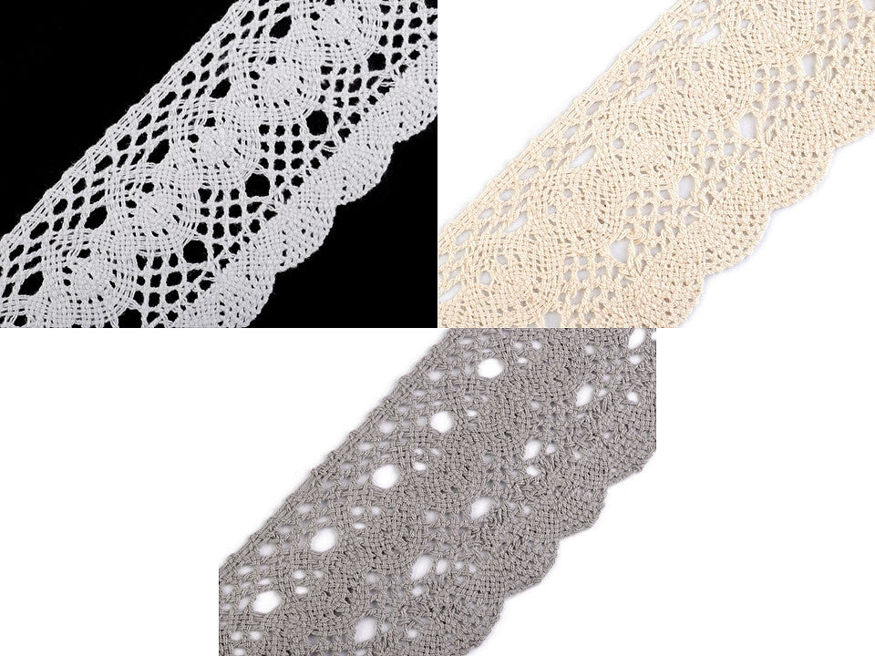 Bobine de liseré de dentelle en coton, largeur 75 mm - 1m