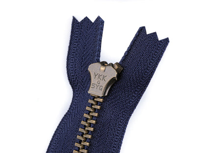 Fermeture Éclair métallique YKK n<sup>o</sup> 5, longueur 18 cm, laiton ancien, (pour jeans) - 1pc