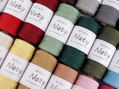 Pelote de laine en coton macramé Naty, Ø 3 mm, peignée - 1pc