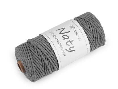 Pelote de laine en coton macramé Naty, Ø 3 mm, peignée - 1pc