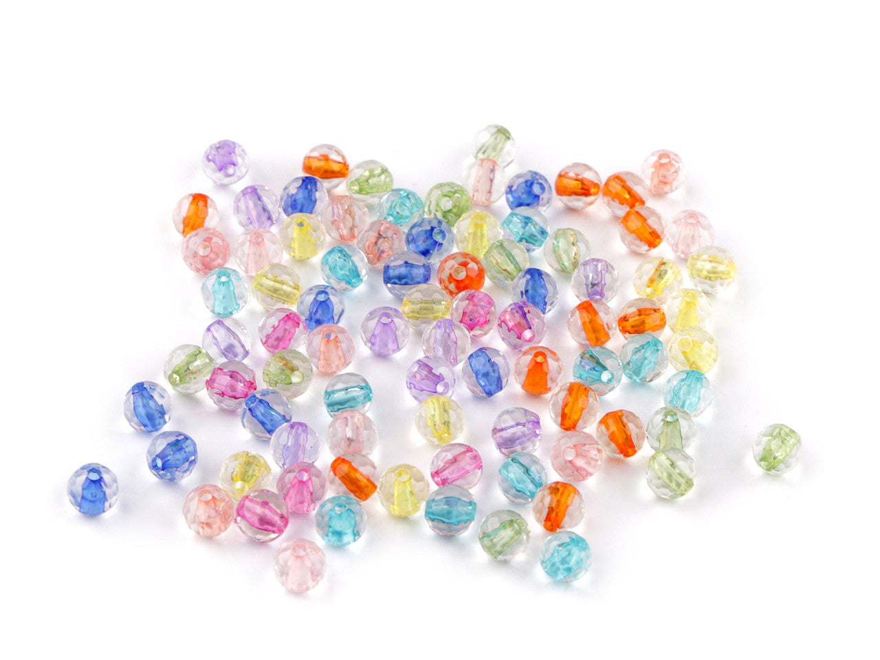 Perles en plastique plates transparentes avec fil coloré, Ø 6 mm, 8 mm - 20g