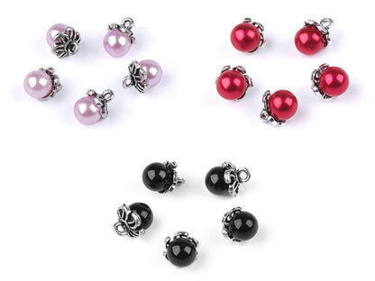 Bouton Perle avec capuchon/Breloque avec fausse perle, Ø 9 mm