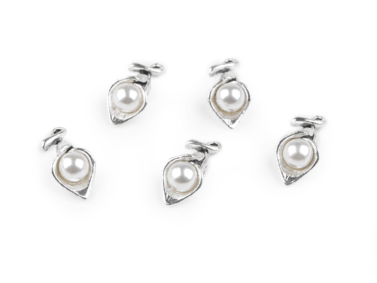Breloque/Tirette de fermeture Éclair métallique - fleur avec perle 3D, 9 x 18 mm - 5pc