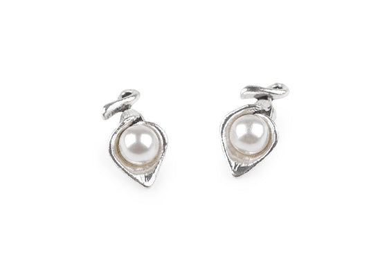 Breloque/Tirette de fermeture Éclair métallique - fleur avec perle 3D, 9 x 18 mm - 5pc