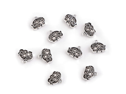 Breloque/Tirette de fermeture Éclair métallique - Éléphant, 12 x 10 mm - 10pc