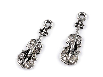 Breloque métallique/Tirette de fermeture Éclair avec strass - Cœur, Violon, Couronne - 2pc