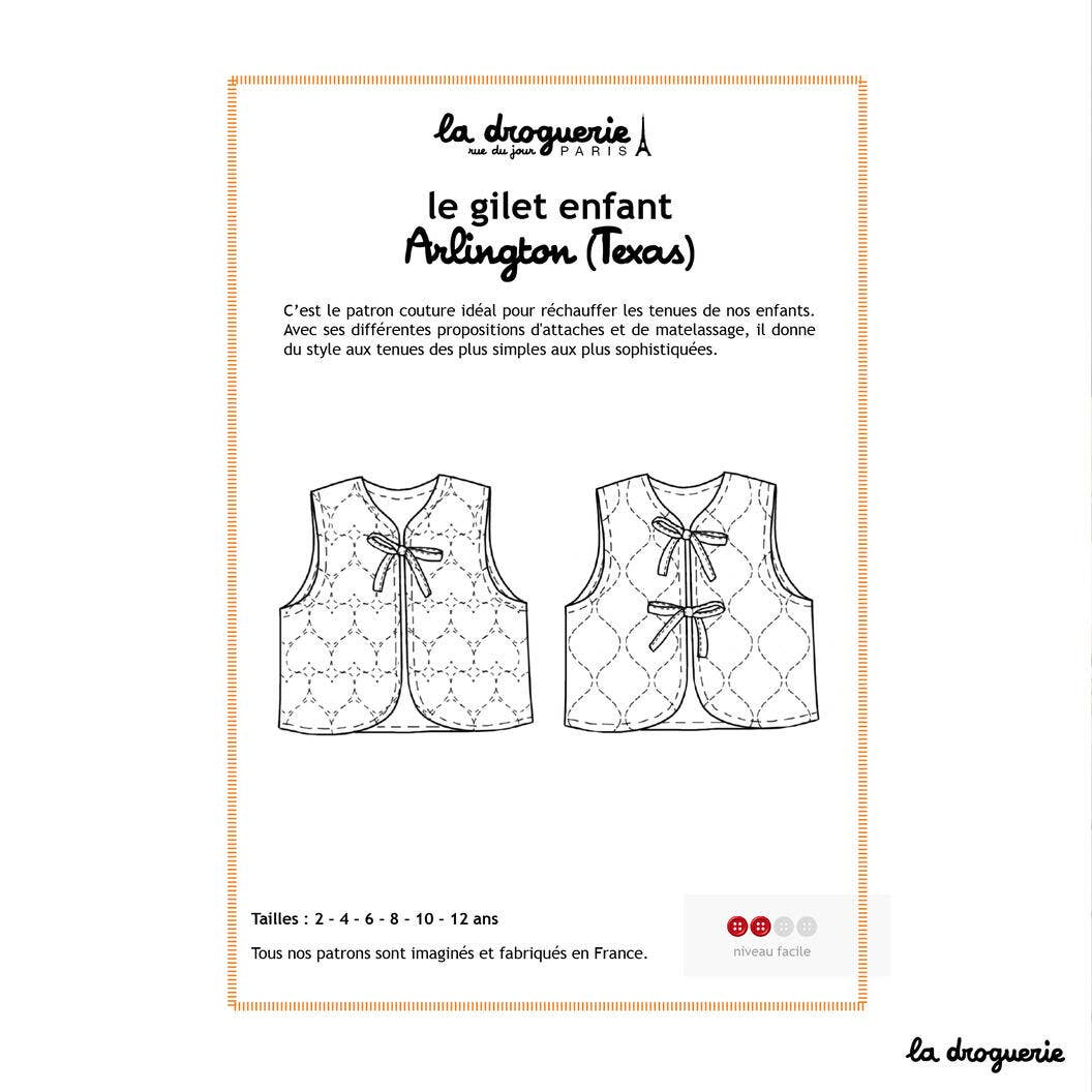 Patron couture du gilet matelassé enfant Arlington