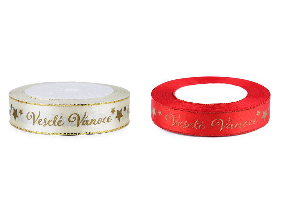 Ruban satiné « Veselé Vánoce » (Joyeux Noël), largeur 20 mm