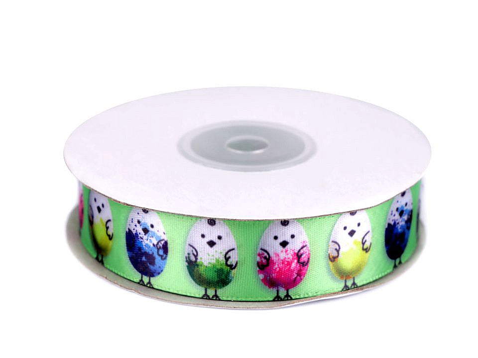 Ruban de Pâques, largeur 20 et 25 mm, Poussin, Œuf, Prairie, Lapin - 22.5m