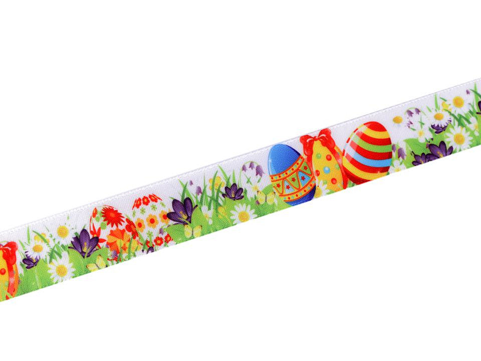 Ruban de Pâques, largeur 20 et 25 mm, Poussin, Œuf, Prairie, Lapin - 22.5m