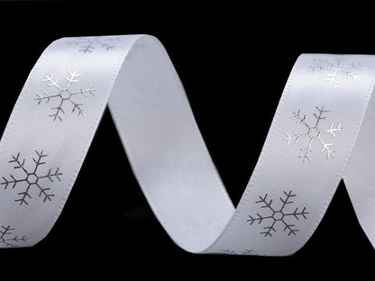 Ruban satiné de Noël, Flocon de neige, largeur 20 mm