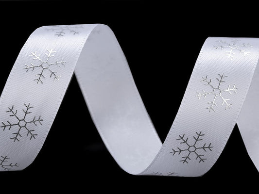 Ruban satiné de Noël, Flocon de neige, largeur 20 mm