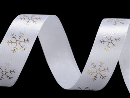 Ruban satiné de Noël, Flocon de neige, largeur 20 mm