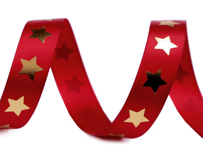 Ruban satiné de Noël, Étoiles, largeur 20 mm