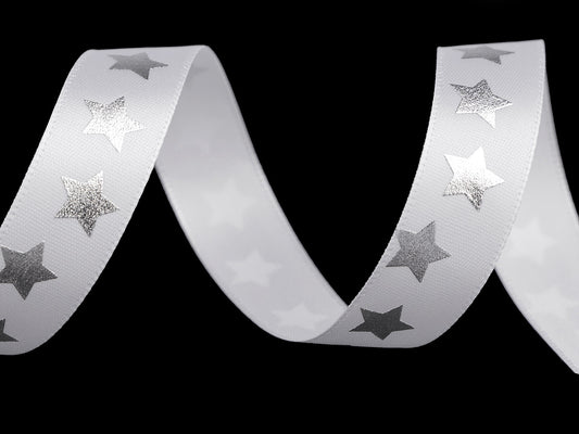 Ruban satiné de Noël, Étoiles, largeur 20 mm
