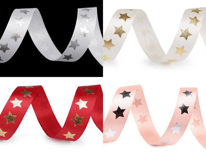 Ruban satiné de Noël, Étoiles, largeur 20 mm