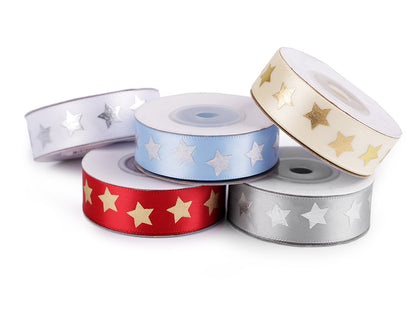 Ruban satiné de Noël, Étoiles, largeur 20 mm