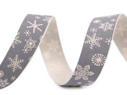 Ruban satiné de Noël, Flocons de neige, largeur 15 mm