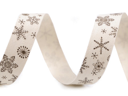 Ruban satiné de Noël, Flocons de neige, largeur 15 mm