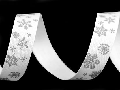 Ruban satiné de Noël, Flocons de neige, largeur 15 mm